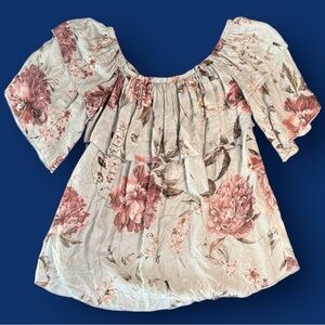 Chic Floral Off-Shoulder Blouse Feminine Flowy sz L est